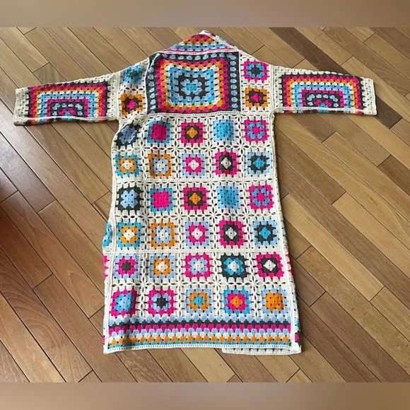 POL One Boho Granny Square Crochet Duster Cardigan Sweater OS - Picture 10 of 12